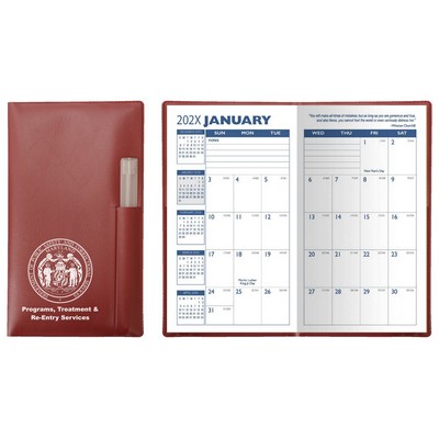 Executive Vinyl Cover Monthly Pocket Planner with Pen