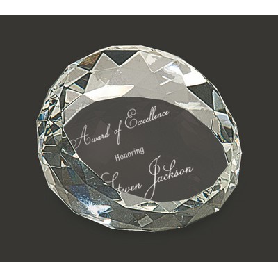 WindGrove Round Crystal Facet Paperweight S - 2 1/2'' x 1 3/4"