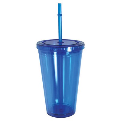 16 Oz. Double Wall Cup w/Retractable Straw