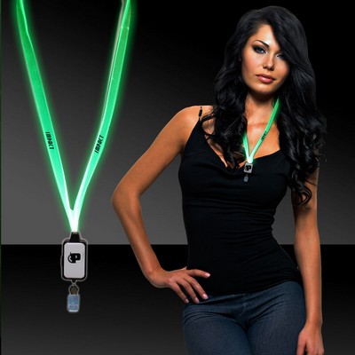 Green LED Light Up Lanyard w/Badge Clip(Pad Print)