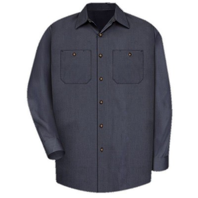 Red Kap™ Men's Long Sleeve Geometric Micro-Check Work Shirt - Blue/Charcoal Gray