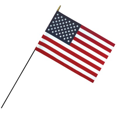 16 x 24" Deluxe Rayon U.S. Stick Flag with Spear Top on 3/8" Diameter Black Dowel