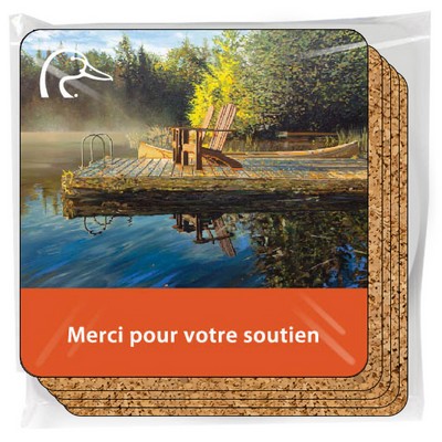 Set of 4 Premium Coasters per bag .060 Gloss Copolyester Top & 1/16" cork base (3.5" x 3.5") 4CP