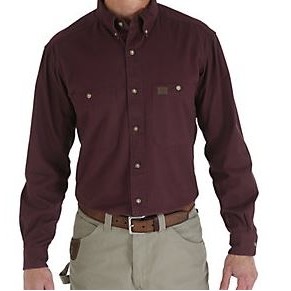 Wrangler® RIGGS Workwear® Men's Burgundy Red Long Sleeve Twill Work Shirt