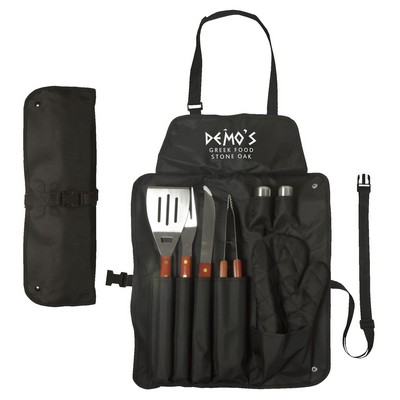 BBQ 8 Piece BBQ Tools Gift Set organized in an Apron with adjustable back and neck strap