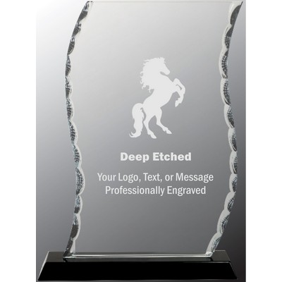 9 1/2" Scroll Facet Glass Award on Black Base