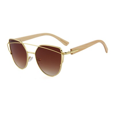 Bamboo Sunglasses - Gradient Brown Lenses - Gold Frames