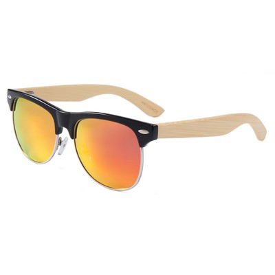 Bamboo Sunglasses - Red Mirror Lenses - Black Frames