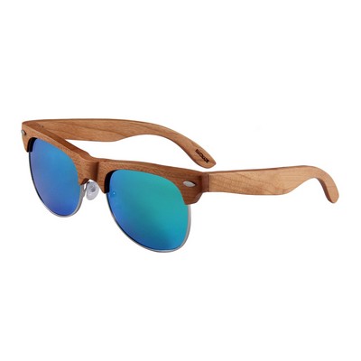 Cherry Wood Sunglasses - Green Mirror Polarized Lenses - Cherry Wood Frames