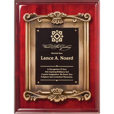 Rosewood Piano Finish Plaque with Antique Bronze Metal Casting, 9"x12"