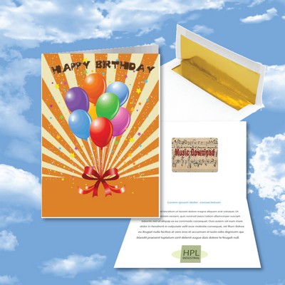 Balloons/Bow Birthday Greeting Card with Free Song Download