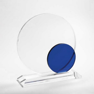 Blue Corona optical crystal award/trophy. 9"H x 8-5/8"W x 3-1/8"D