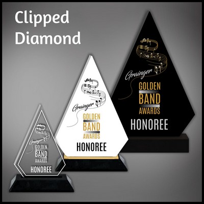 6" Clipped Diamond Clear Budget Line Acrylic Award in a Black Base