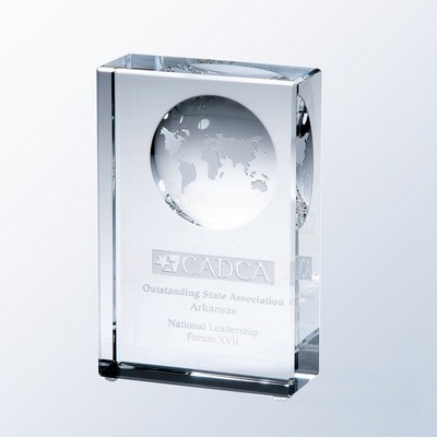 Beveled Globe Block Optic Crystal Award - Medium