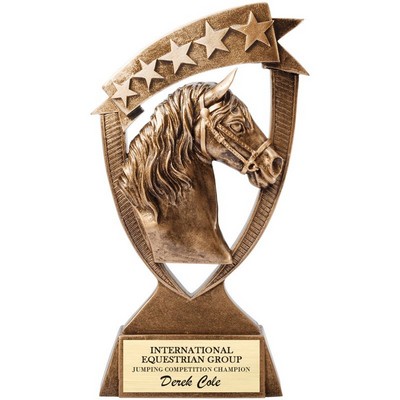 8" Antique Gold Banner Horse Trophy w/Star Resin