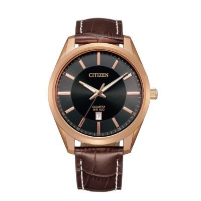 Citizen Men's Quartz Rose Gold-Tone Watch w/Black Dial