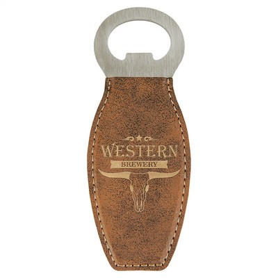 Rustic/Gold Leatherette Bottle Opener with Magnet, Laserable