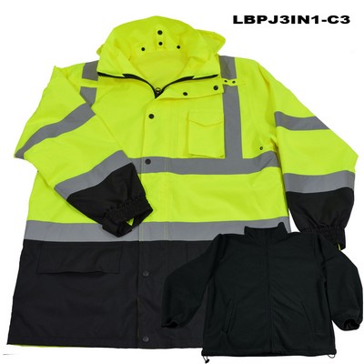 ANSI Class 3 Lime/Black Waterproof 3-IN-1 Thermal Parka Jacket