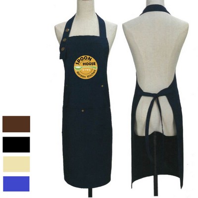 13 oz. Thick Canvas Kitchen Apron w/ Buttons & 2 front pockets