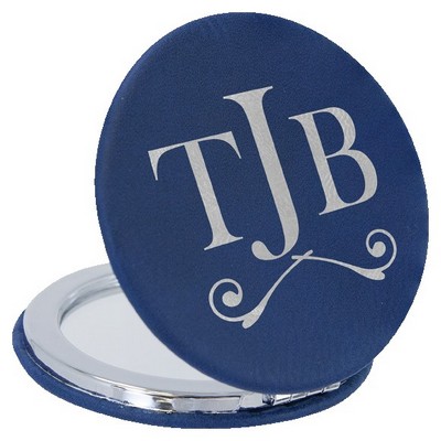 Faux Leather Compact Mirror, Blue