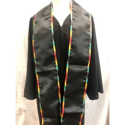 Black Graduation Sash With Kente Trim