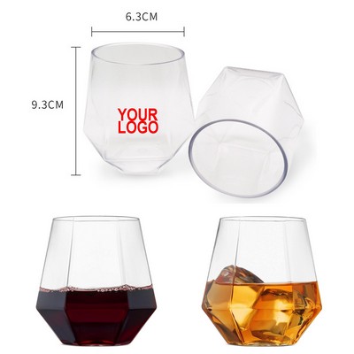 12oz Diamond Shaped Clear PET Wine Whiskey Cups - 300ML