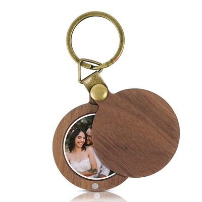 Round Circle Wood Photo Frame Keychain