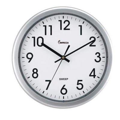 Impecca 12 Inch Quiet Movement Wall Clock Silver