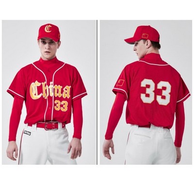 Premium Solid Color Full Button Front Baseball Jersey - Star Dot Mesh