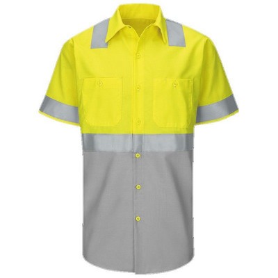 Red Kap™ Hi-Visibility RipStop Short Sleeve Work Shirt Type R, Class 2 - Yellow/Silver/Gray