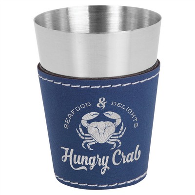 2 oz. Blue/Silver Leatherette & Stainless Steel Shot Glass