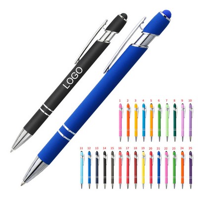 2-in-1 Click Action Soft Touch Double Ring Aluminum Ballpoint Pen w/Stylus (Low MOQ)