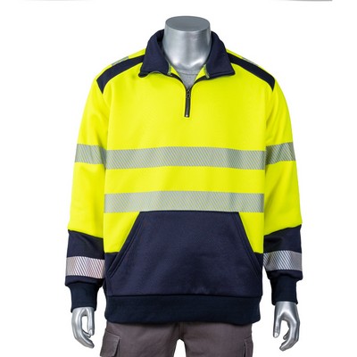 Excavator Hi Vis Class 3 Color Block Safety 1/4 Zipper With Segmented Tape And Kangaroo Pocket