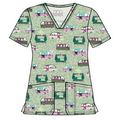 Cherokee® Women's Tooniforms Print Scrub Top w/Patch Pockets