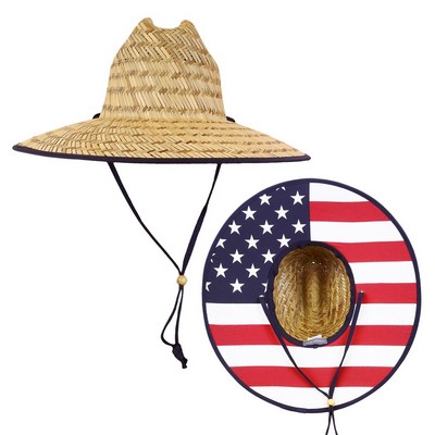 Mat Straw Lifeguard Hat USA Flag Print - Decky 528 Lunada Bay