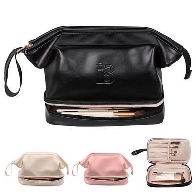 PU Leather Double Layer Cosmetic Bag