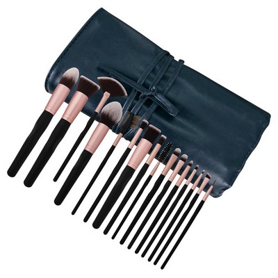 Complete 16pcs Eye Shadow Makeup Brushes Set in Stylish Leather Case