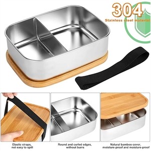 Eco-Friendly 304 Stainless Steel Bento Box with Bamboo Lid