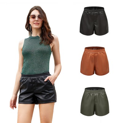 Women PU Leather Shorts