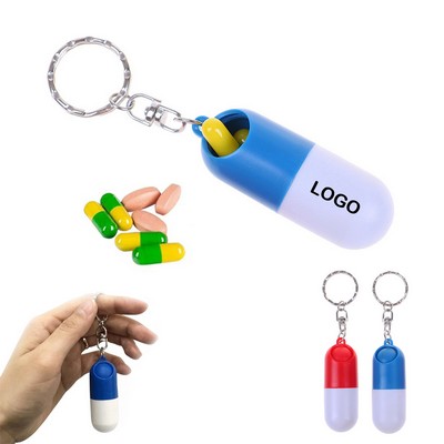 Capsule Shaped Mini Pill Box With Keychain