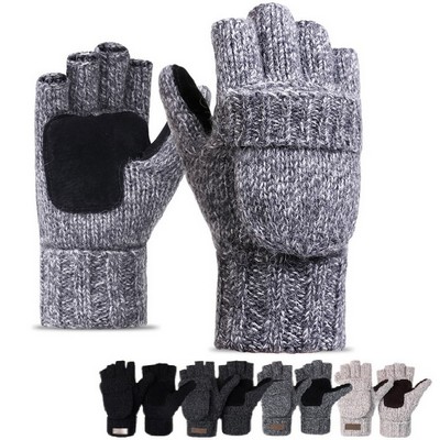 Wool Knitted Convertible Fingerless Gloves Mittens