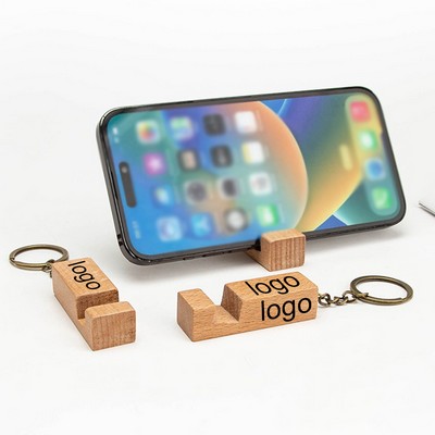 Cell Phone Holder Stand Wood Keychain Phone Holder Novelty Mobile Key Chain Holder