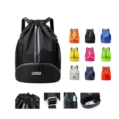 Sports Drawstring Backpack With Shoes Compartment