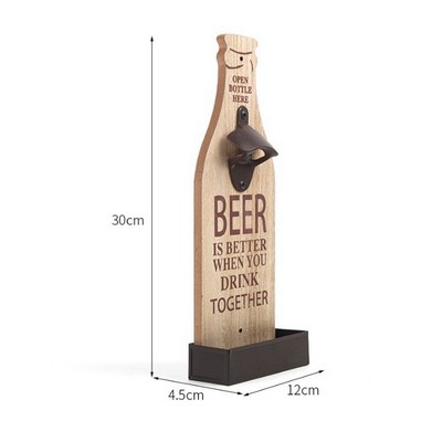 Wooden Bottle Opener Wall Mounted with Cap Catcher