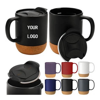 13.5oz Ceramic Coffee Mugs with Cork Bottom and Lid