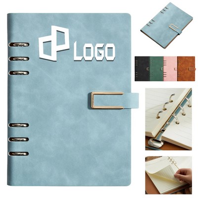 Refillable 6-Rings Hardcover Notebook W/ Magnetic U-Closure