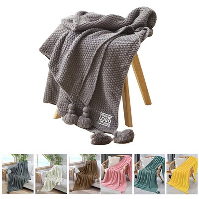 Throw Knitted Blanket With Tassel