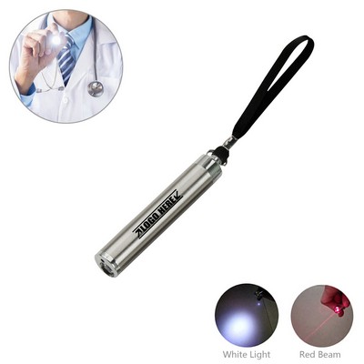 Portable 2-in-1 LED Flashlight Bright White Light and Red Laser Pointer