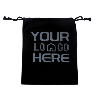 10 OZ Black Poly Cotton Drawstring Bag