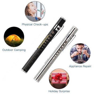 Medical Flashlight Pen With Scale LED Dual Light Source